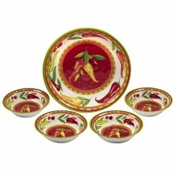 Red Hot 5-Piece Multicolored Melamine 13.75 in. 128 oz. and 7.25 in. 22 oz. Salad/Serving Bowl Set by Certified International