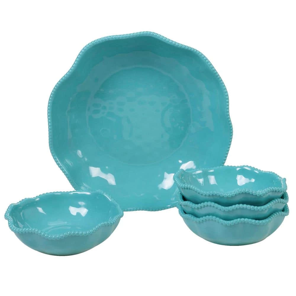 Perlette Teal 5-Piece Multi-Colored Salad/Serving Set by Certified International 3 Perlette Teal 5-Piece Multi-Colored Salad/Serving Set by Certified International