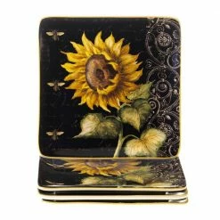 French Sunflowers 8.25 in. Square Salad and Dessert Plate (Set of 4) by Certified International